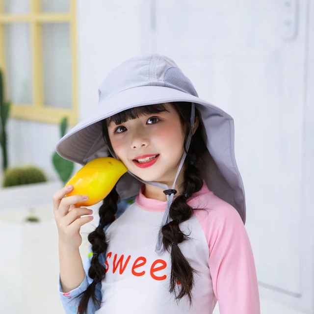 2023 New Kids Summer Hat Girls Boys Sun Hat with Neck Flap UV