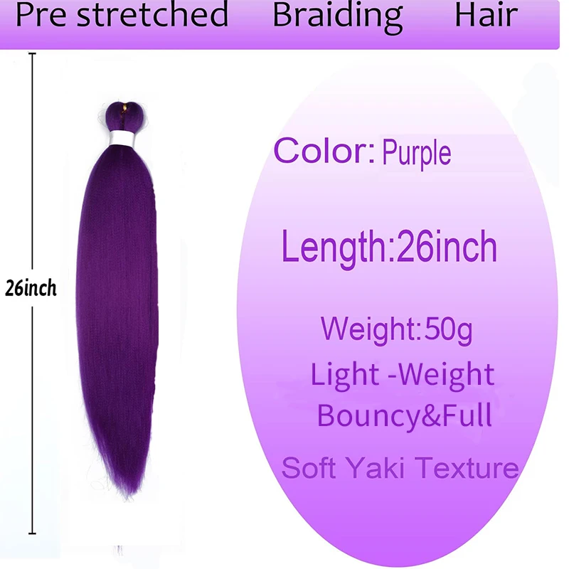 Long Purple Braiding Hair Pre Stretched Synthetic Braiding Hair Extensions for Twist Box Crochet Braids Party Halloween Cosplay 2