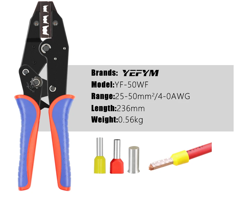 Crimpwerkzeuge für Hülsen, Aderendhülsenklemmen und Stiftkabelende, Ratschendraht, YEFYM Crimpzange, Zange YF-10WF/35WF/50WF – Detail 6
