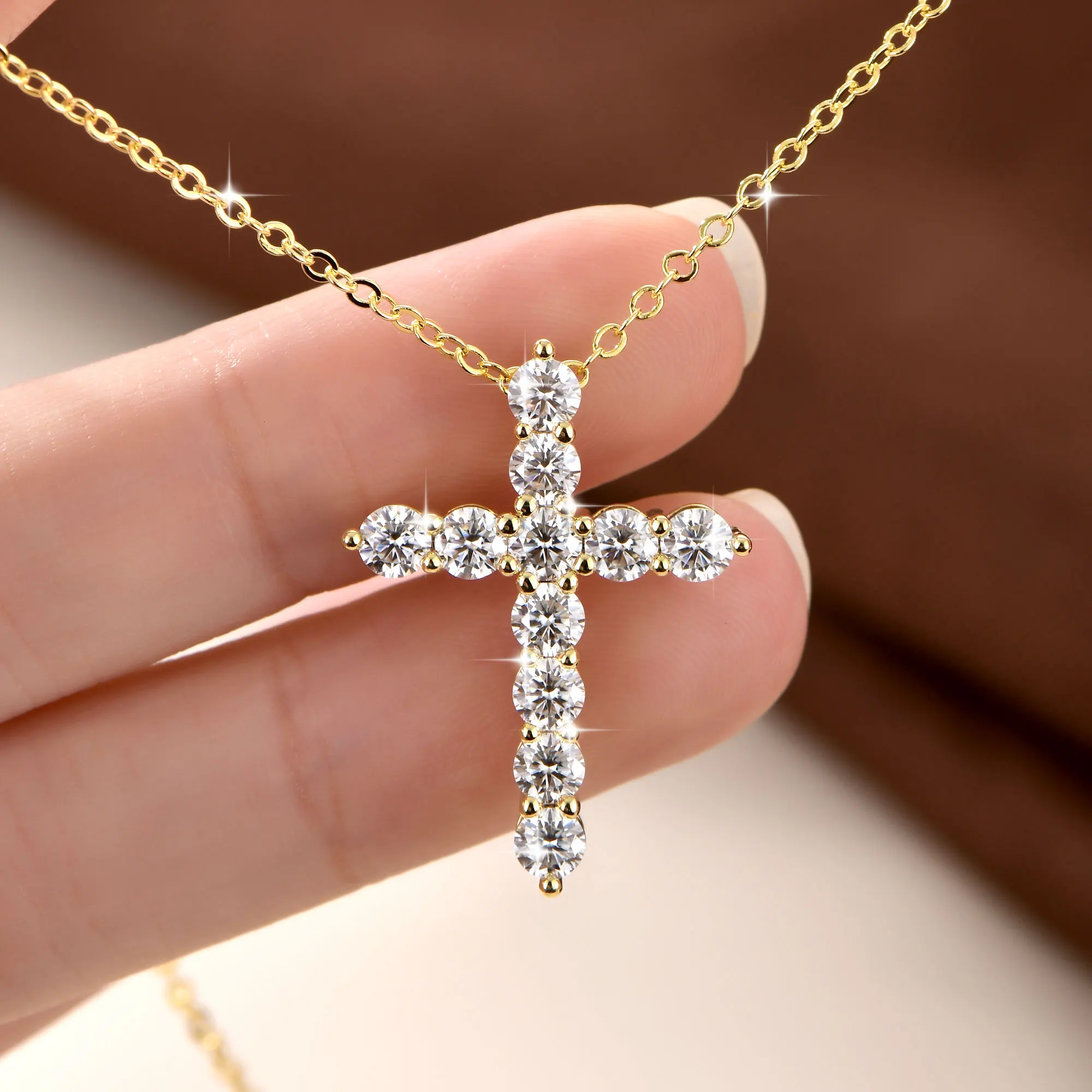 14K Gold-Filled Moissanite Cross Pendant Necklace product image