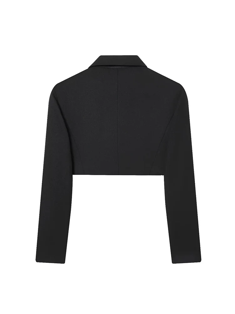 New Women Black Cropped Blazers Spring Autumn Notched Collar Crop Jacket Coat Women Vintage Long Sleeve Chic Street Suit Coat