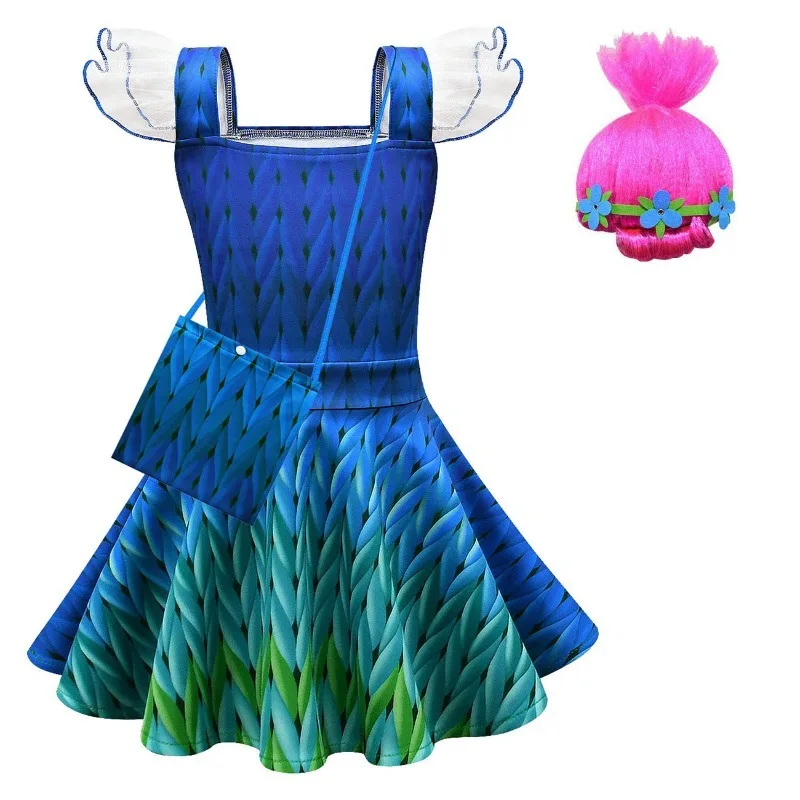 Bambini Trolls 3 Abiti Per Ragazze Principessa Cosplay Trolls Poppy Party Dress Vestido Fantasia Infantil Girl Balletto Gonna Abbigliamento