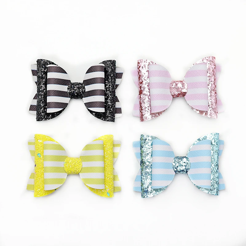 

A Pair 3'' Colorful Stripes Boutique Girls Hair Bows Clips Cute Headwear Hairpin Kawaii Hair Accessories Hairclips Kids Children