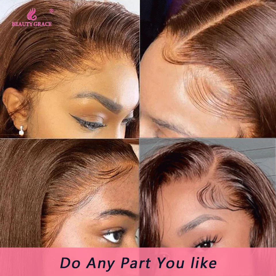 Human hair wig Lace front wig Human hair wigs Front lace wig Dark Brown Straight 13X4 Lace Front Wig Chocolate Brown Bone Straight Human Hair 4x4 Lace Closure Colored Wigs Beauty Grace