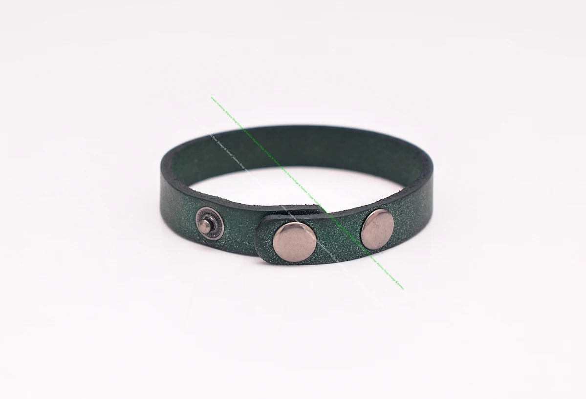 Leather Bracelet Green Biker Cool Men Plain Single Wrap Top Grain Leather Wristband Bracelet Cuff Unisex