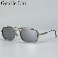 Lunettes de soleil rectangulaires Steampunk pour hommes 2026 – Marque de luxe, style rétro punk, double pont, protection UV400 6