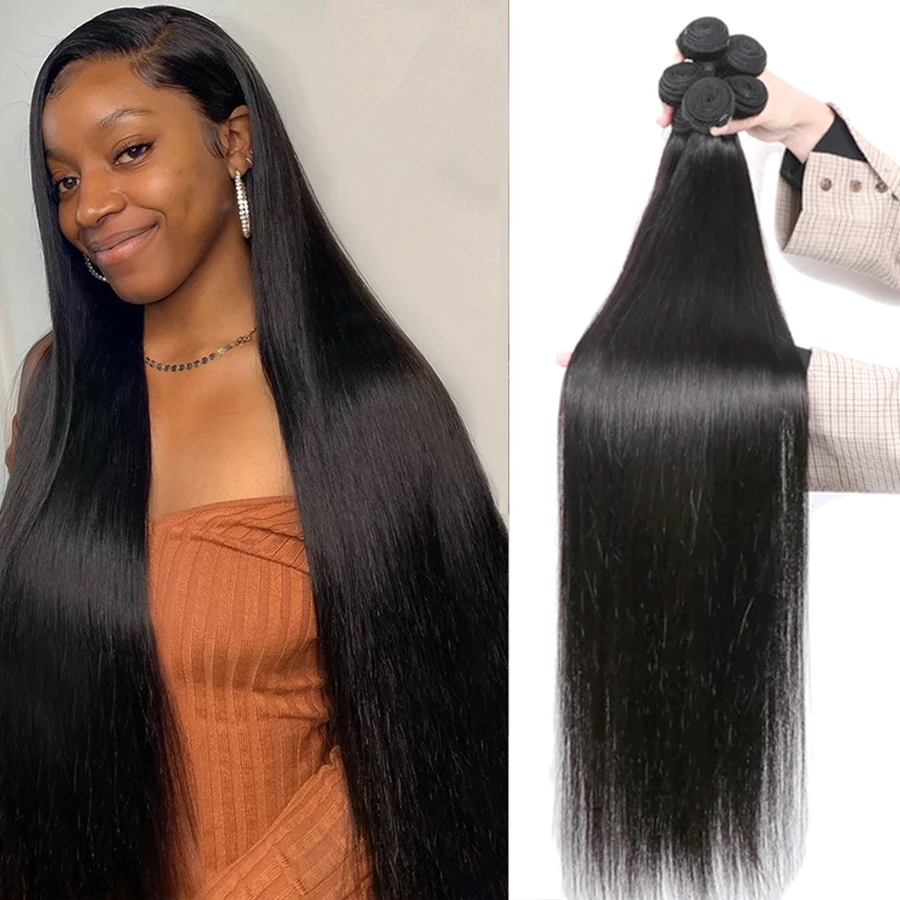 Brazilian Hair Weave Human Hair Bundles 28, 30, 32 inches Bone Straight 100% Raw Virgin Remy Human Hair Extension 1, 3, 4 Bundles Weft Mallzona