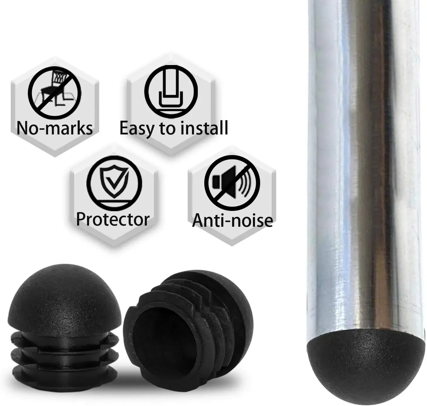 Furniture Glides Round Tube Inserts Plug Black Plastic End Caps Floor Protector Chair Leg Dust Cover Finishing