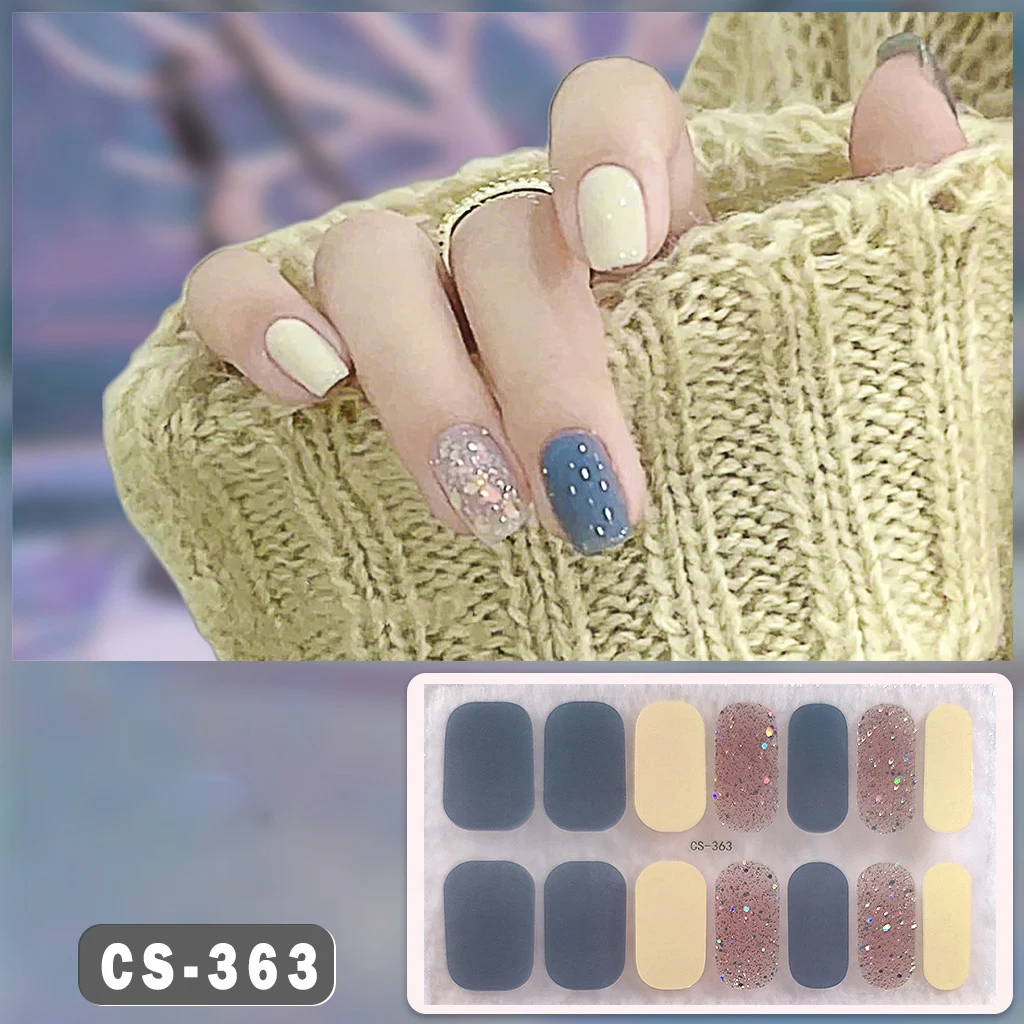 14Tips Foil Gel Nail Stickers Heart Self-Adhesive Glittering Gel Nail Polish Strips Simple Art Stickers DIY NAil Art Making
