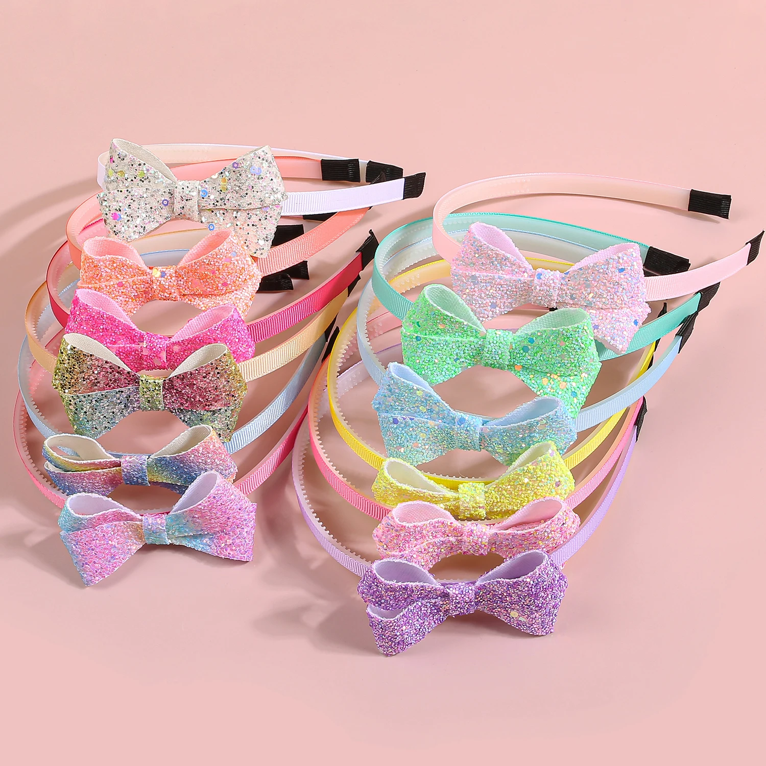 6/12 Stück Glitzer-Haarschleifen-Stirnbänder für Mädchen, Kinder, Mädchen, Kunststoff-Zähne, Haarbänder, glitzernde Schleifen, Stirnband, Kinder-Haar-Accessoires