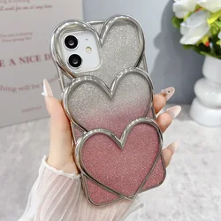 Luxury Glitter 3D Love Heart Phone Case - Clear Plating Shockproof Protective Back Cover - iPhone 12 Pro Max (Silvery Pink)