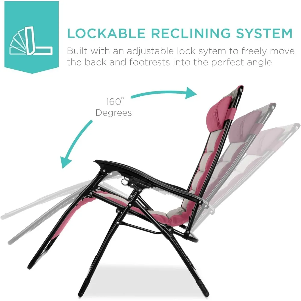 Outdoor Chair XL Anti Gravity Lounger Backyard Headrest Cup Holder Side Tray Polyester Mesh Garden Chair