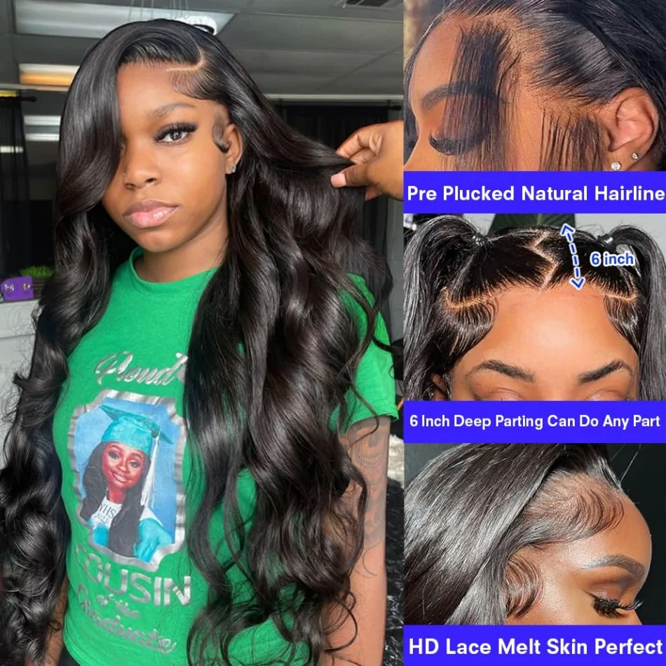 Body Wave Human Hair Wigs 13x6 Hd Lace Frontal Wigs 220 Density 40 Inch For Black Women Pre Plucked Loose Wave Lace Frontal Wig 4