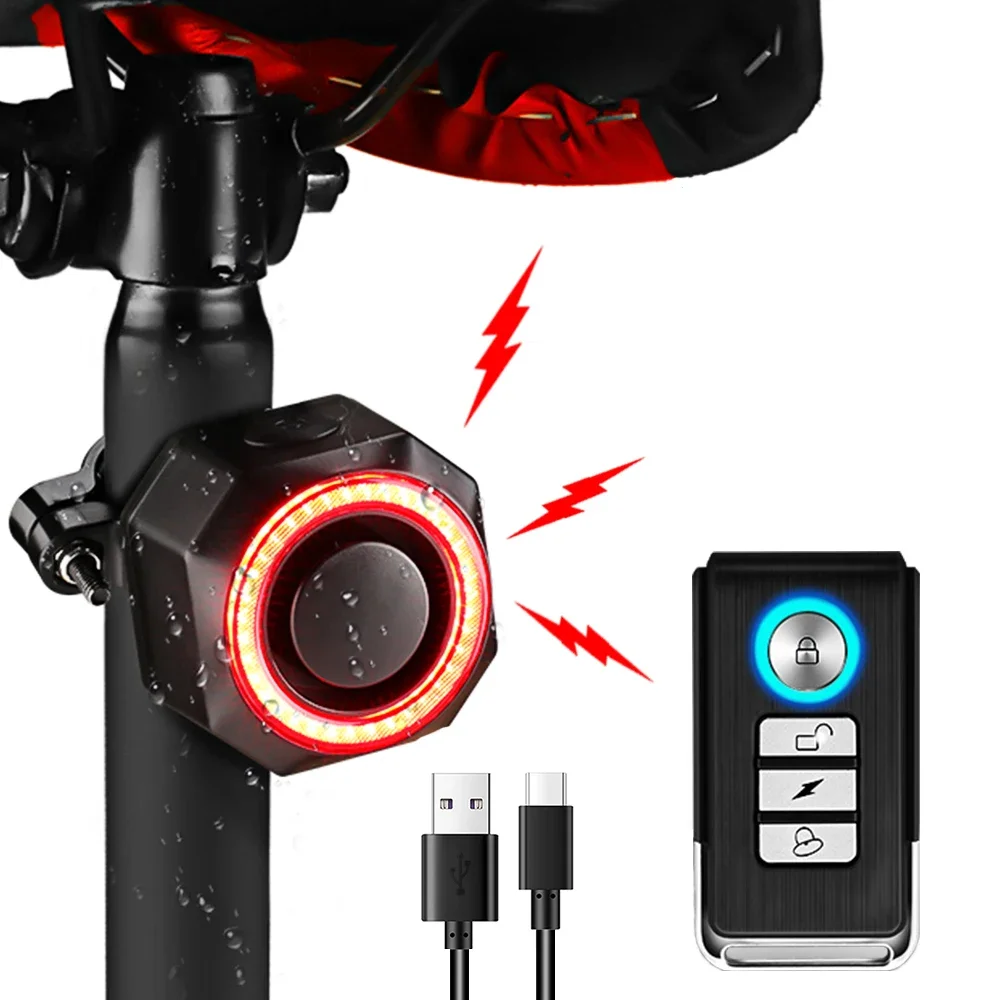 Bicycle Taillight Alarm Burglar Smart Auto Brake Sensing Rear Waterproof USB Charging Lamp Cycling Accessories