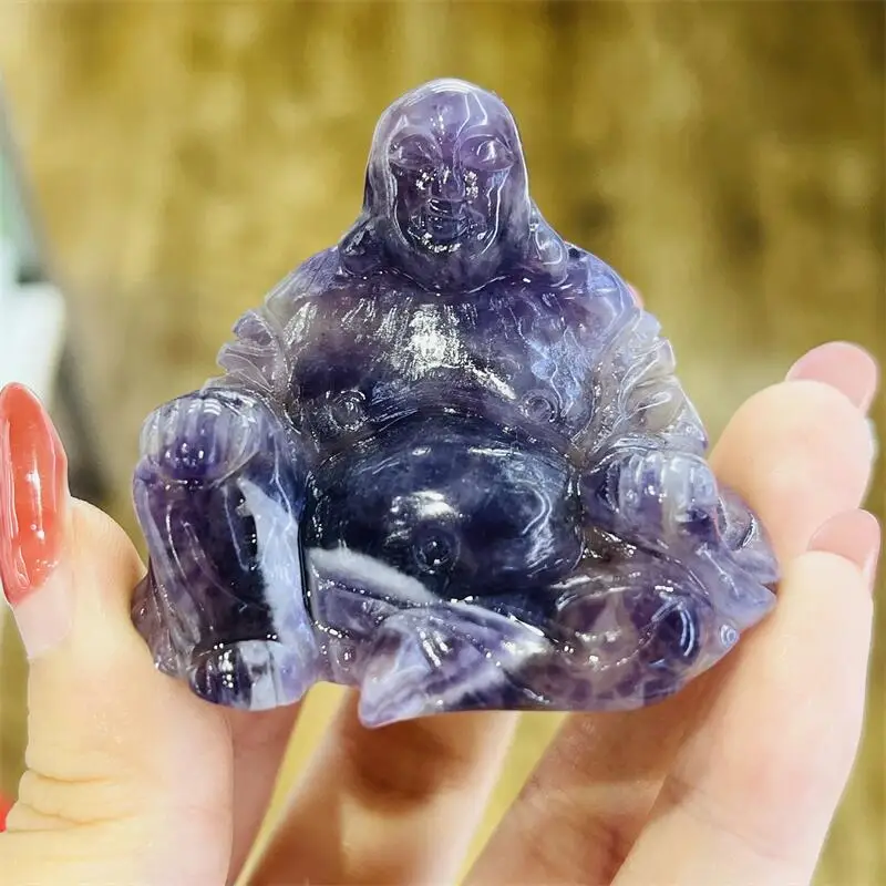 5CM Natural Amethyst Buddha Carving Polished Reiki Healing High Quality Room Decor Energy Gifts 1PCS 2