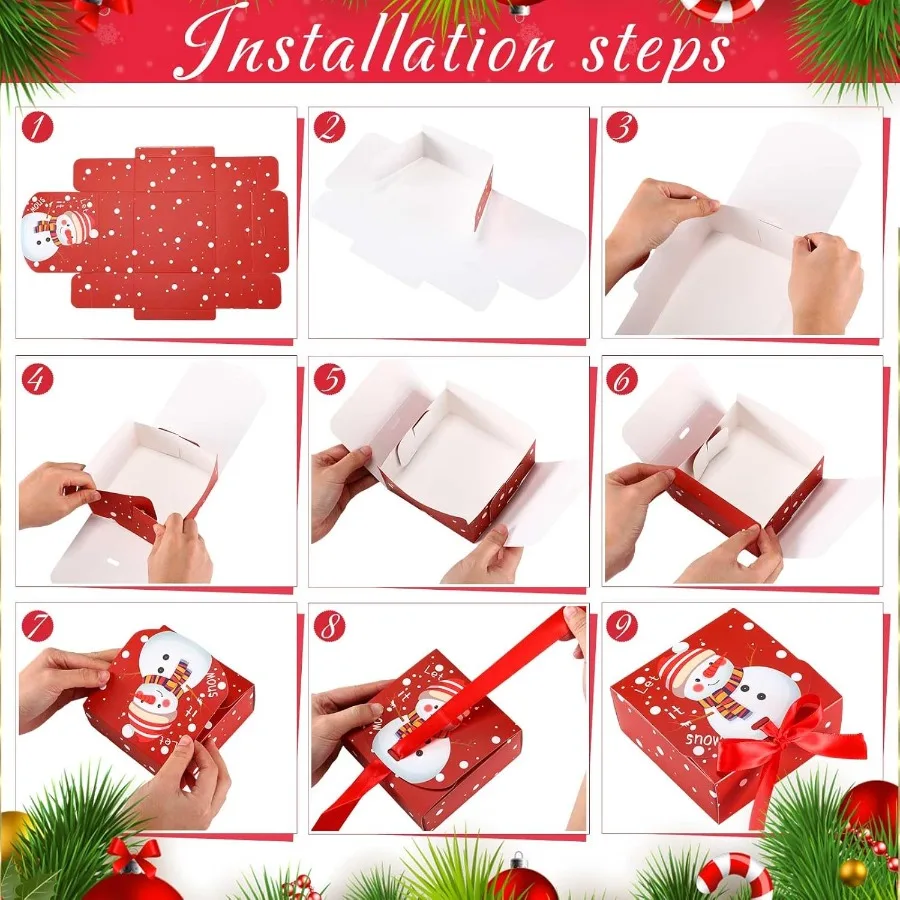 60 Pcs Christmas Gift Boxes with Lids Bulk 4.5 x 4.5 x 1.95 Inch Small Christmas Boxes with Bows for Gift Card Chocolate Crafti