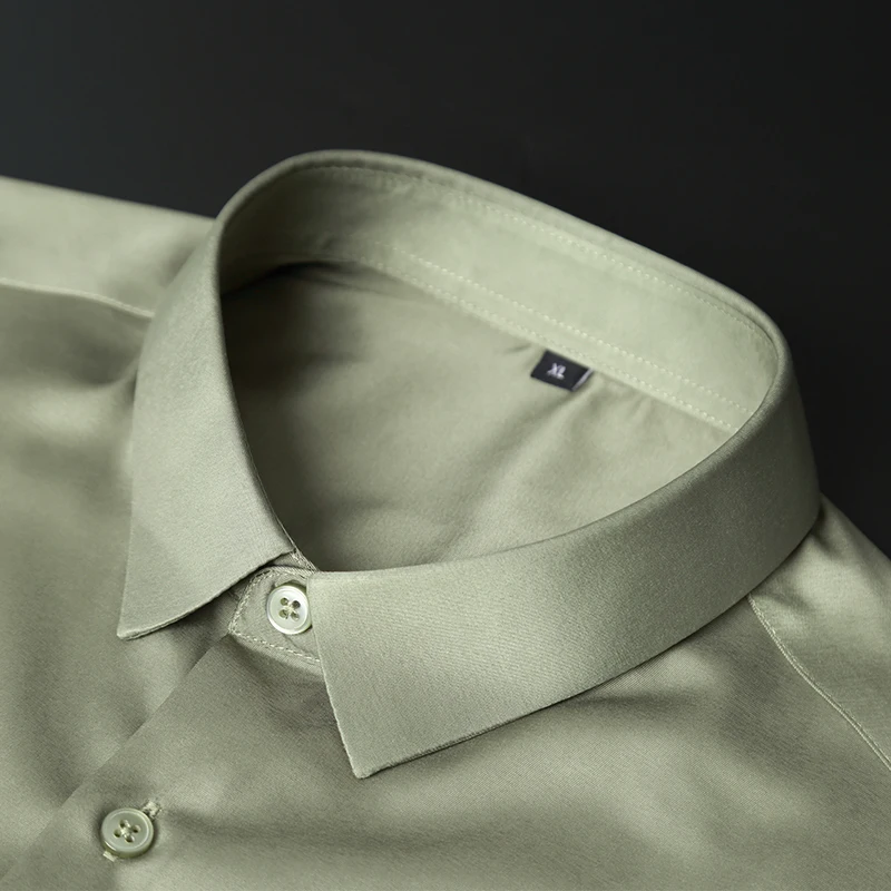 Dress Shirts Men Long Sleeve Slim Fit Luxury Smooth Soft Anti-wrinkle Non-ironing Solid Color Ice Silk Shirts 6XL