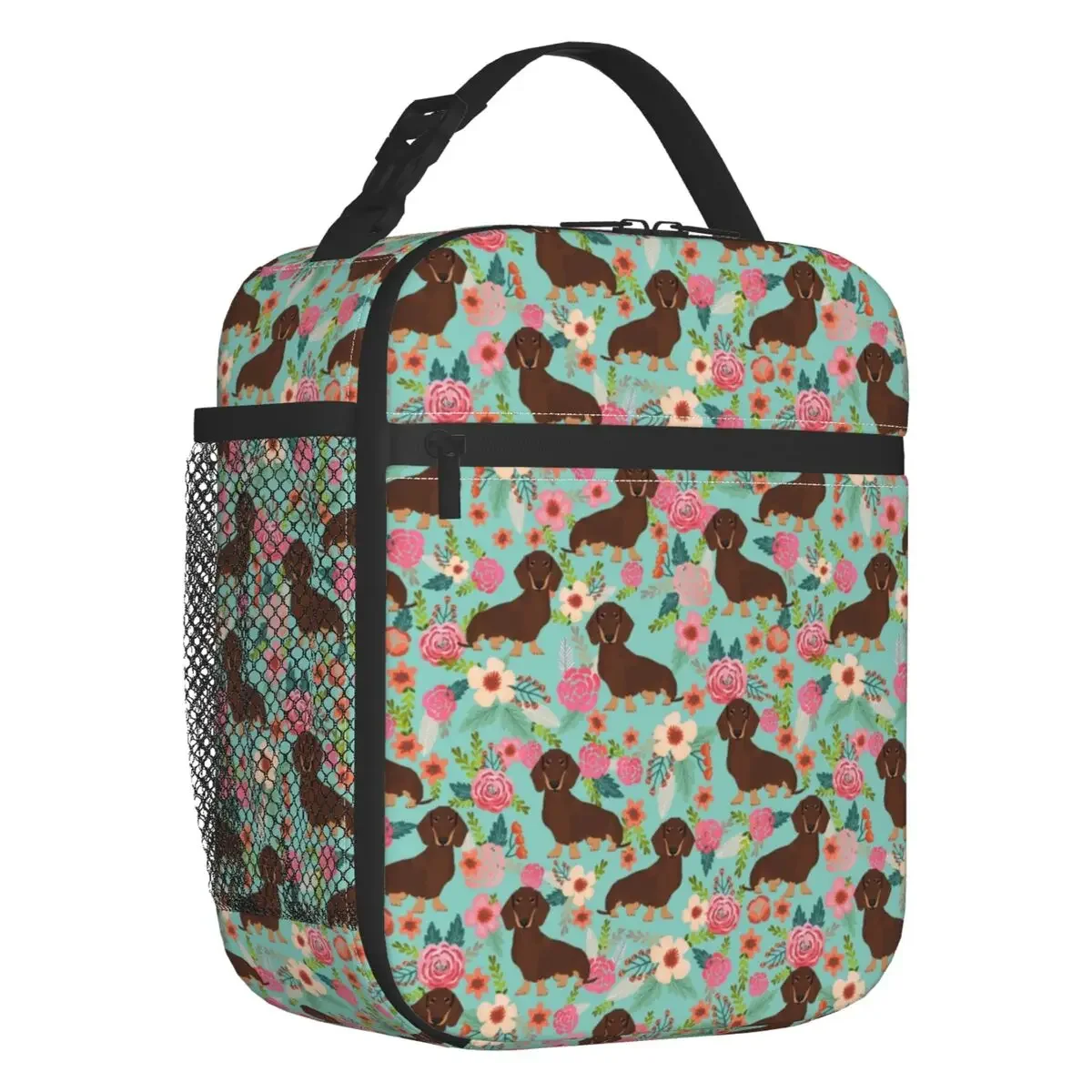 

Термоизолированные ланч-пакеты Doxie Florals, Такса, барсук, сосиска, собака, Портативная сумка для ланча, для кемпинга, путешествий, коробка для еды
