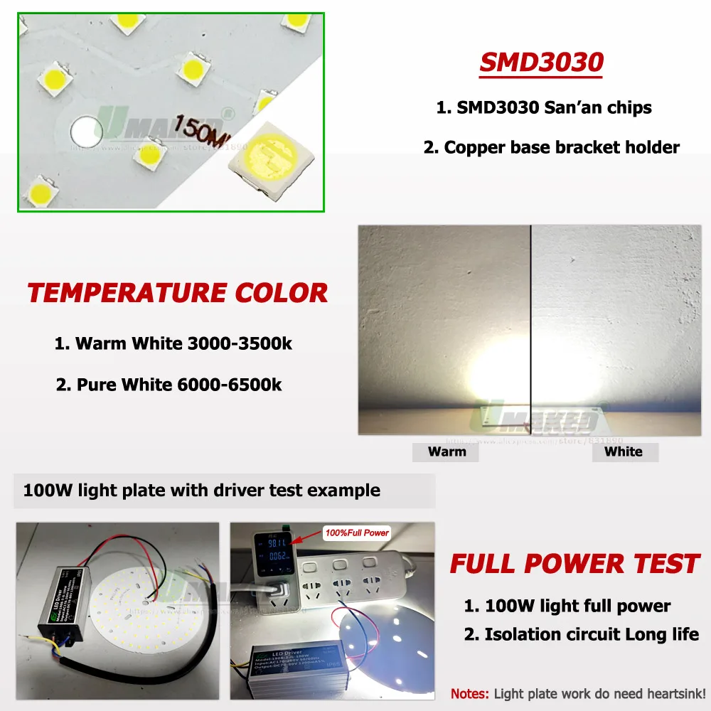 LED PCB + 220V Driver 100W 150W 200W SMD3030 High Bay Light Kits For Market Warehouse Workshop Garage Lamps Replace Update DIY 1Set