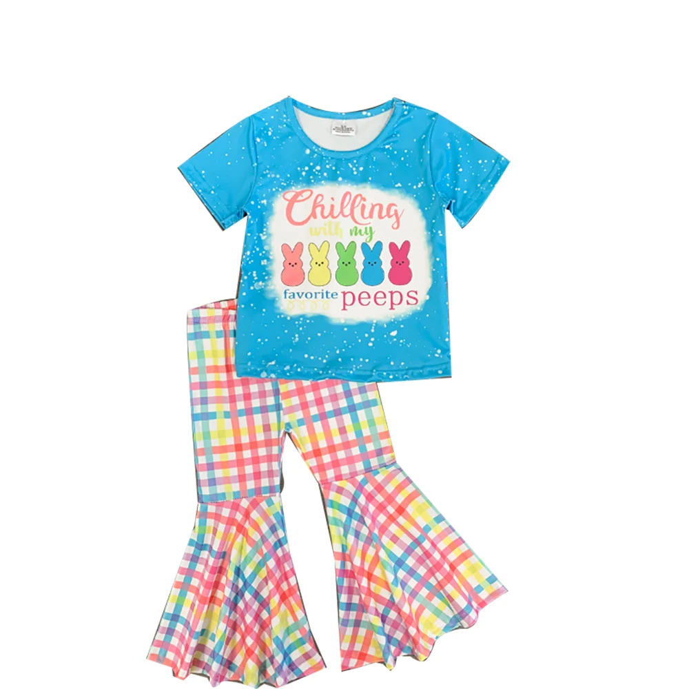 

Wholesale Easter Rabbit Kid Spring Children Bunny Outfit Baby Girl Clothing Bell Pants Toddler Clothes Chilling rainbow My love
