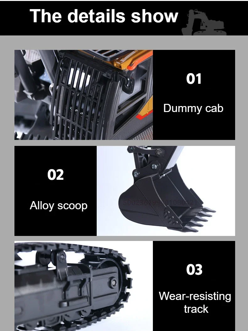 Huina 1592 RC Excavator 1:14 Alloy Remote Radio Controlled 22Ch Big Engineering Vehicle Simulation Navvy RC Truck Toy for Boy 6