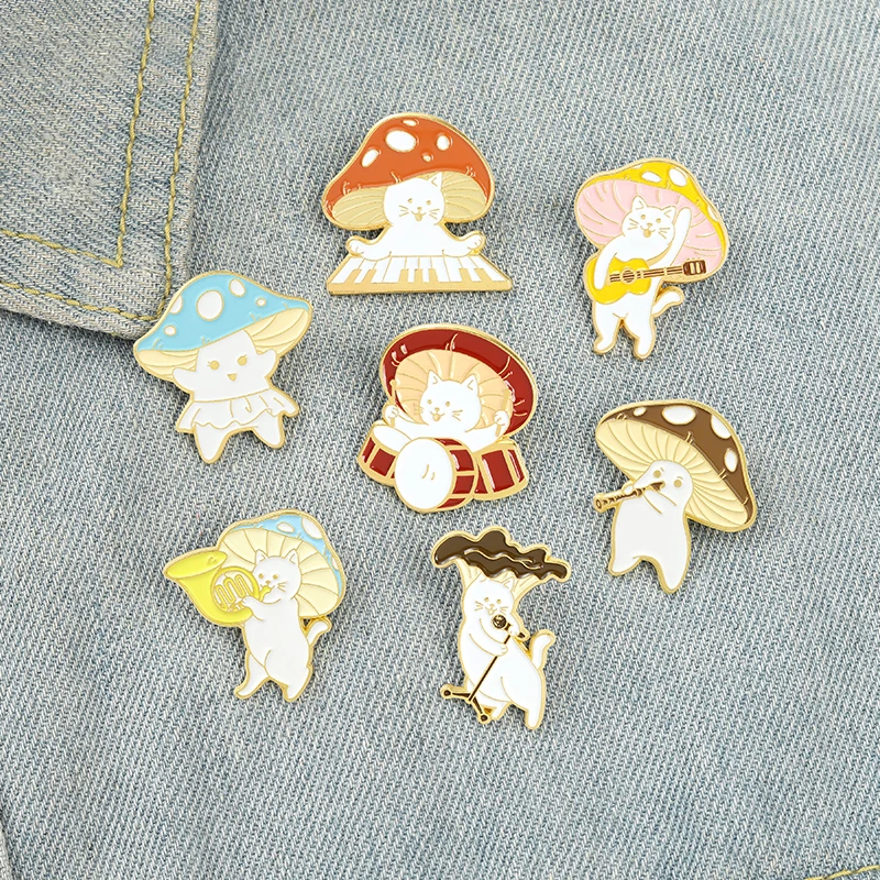 

Mushroom Band Enamel Pins Custom Piano Guitar Saxophone Drum Brooch Lapel Badge Bag Funny Jewelry Gift for Kids Friends