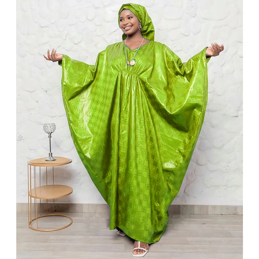Newest African Bazin Riche Outfit Red Color Nigerian Dashiki Long Robe Big Size Clothing Women Wedding Party Basin Dresses