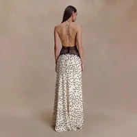 Polka Dot Backless Sexy Maxi Dress Women Gown Patchwork Lace Deep V Neck Sleeveless Halter Dress Ladies Party Club Long Dresses - Image 6