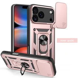 Magnetic Ring Holder Armor Phone Case with Slide Camera Protection and Designer Back Cover for ZTE Blade V80 Pro (SJ Rose Gold)