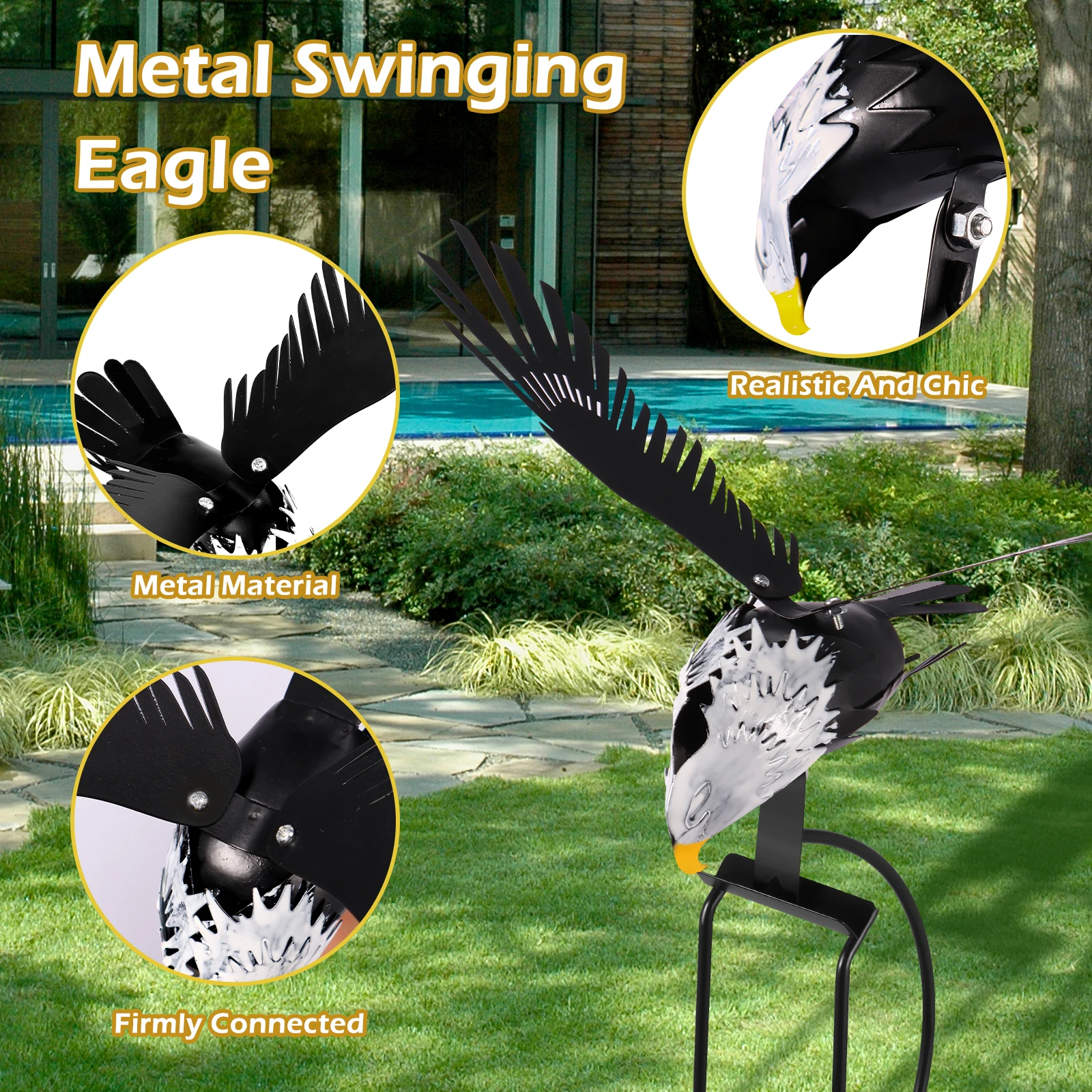 Garden Eagle Wind Spinner Stake Outdoor Decorative Wing Flapping Eagle Wind Spinner Multipurpose Art Statue for Patio Yard Lawn
