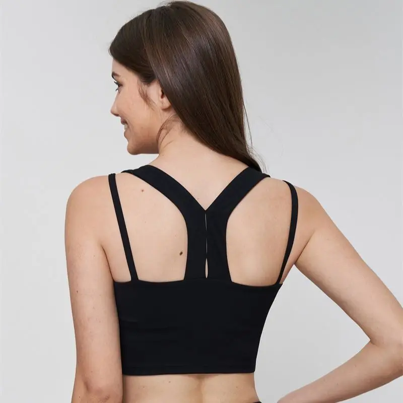 Solid Color Square Collar Women Fitness Bra Tank Tight Yoga Vest Sports Crop Top With Chest Pad Comprehensive Training Jogging