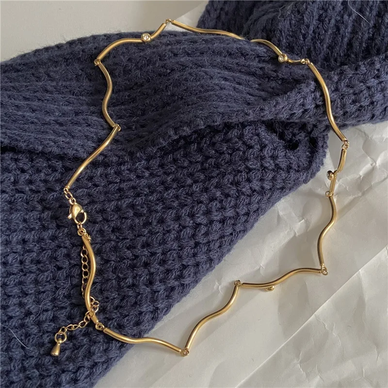 Necklace for Women's High End Design Niche Ripple European and American Style Neck Chain Collarbone Stainless Steel Chain