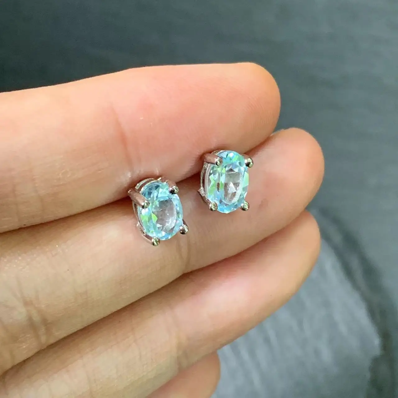 5*3MM Natural Blue Topaz Stud Earrings For Women Real 925 Sterling Silver Vintage Femme Gift Prevent Allergy Fine Jewelry