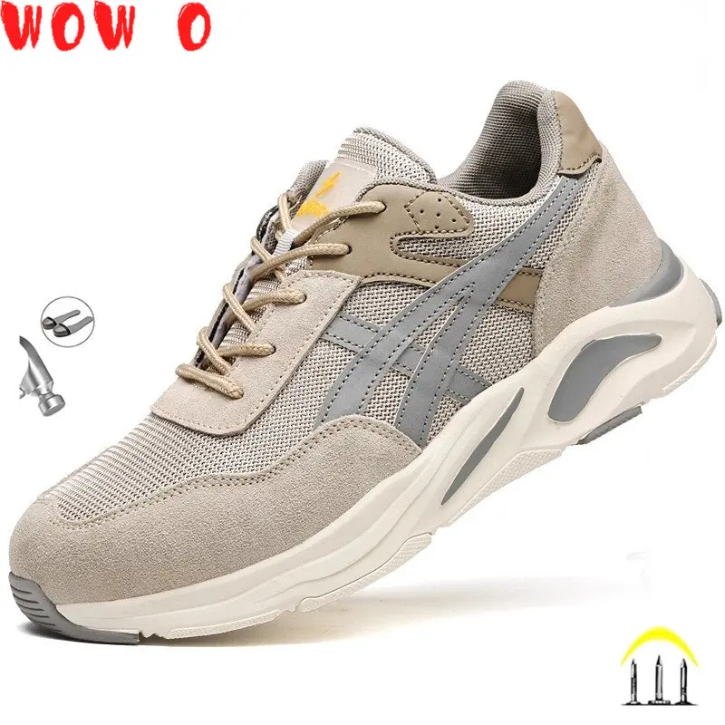 

New 2023 Summer Breathable Wroking Shoes For Men Reflective Strip Lightweight Safety Boots Indestructible Male Footwear Sneakers