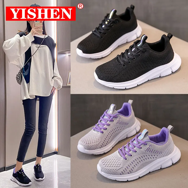 

YISHEN Sneakers Women Shoes Mesh Breathable Sports Casual Shoes Women Flats Walking Fashion Sneakers Lace Up Zapatillas Mujer