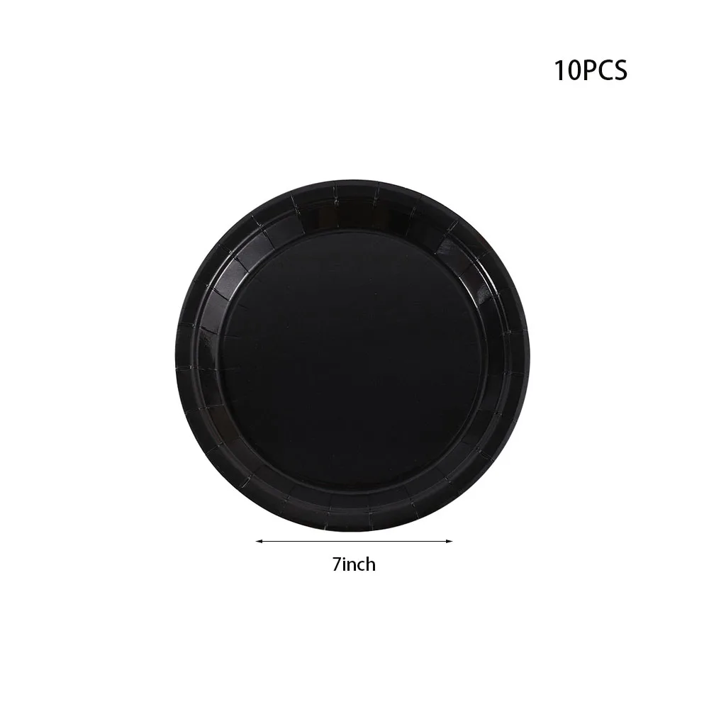 Black Birthday Party Tableware Set - 20-Piece Disposable Plates Cups Paper and Tablecloth