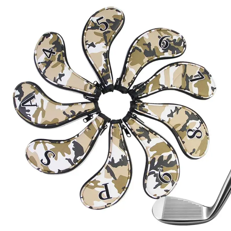 

9pcs/set Camouflage Golf Iron Headcover 4-9 A Club Head Cover Embroidery Number Case Sport Golf Training Equipment