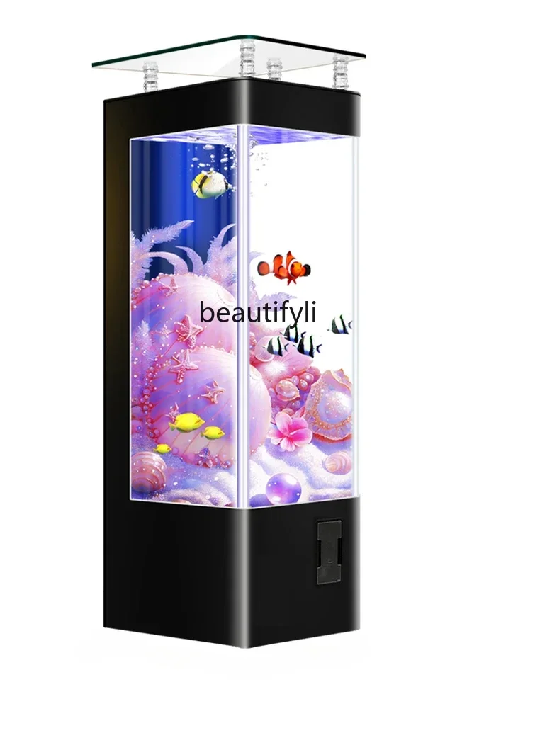 

Glass Fish Tank Living Room Home Small Automatic Circulating Floor-Standing Aquarium Ecological Filtration System