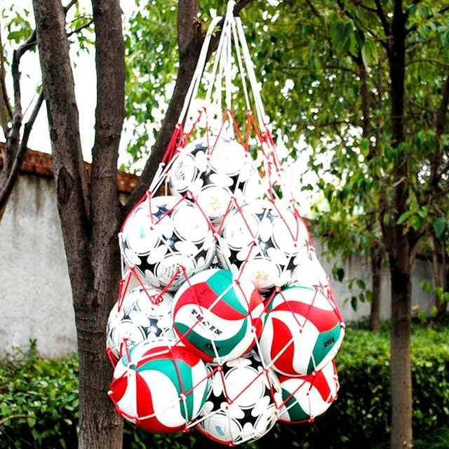 Outdoor Basketball Baskets Football Volleyball Large Nylon Red + White Braided Mesh Net Bag Sports Accessories 2
