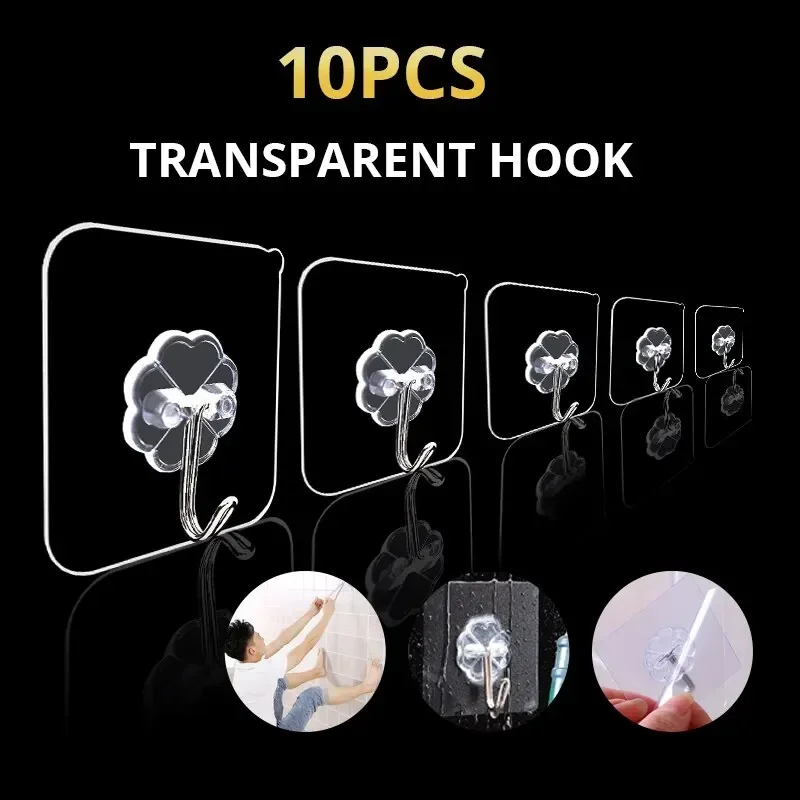 

10PCS Strong Adhesive Hook Creative Non-trace Transparent Hook Seamless Hook Behind The Bathroom Door of The Household Kitchen