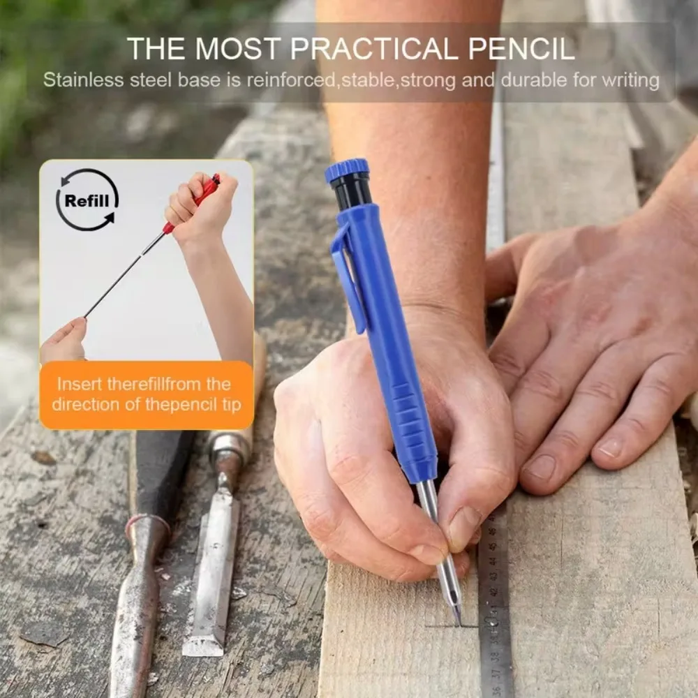4pcs set of 2 8mm carpenter pencils set with 2 boxes of refills  with a pencil sharpener and cap mechanical carpenter automatic pencils suitable for carpenter  to draw deep hole  fine writing tools Product details 1
