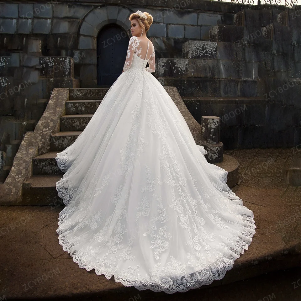 Elegante weiße Brautkleider mit U-Ausschnitt, A-Linie und 3/4-Ärmeln, 2026, Spitzenapplikationen, Prinzessinnen-Brautkleider für Frauen, Vestido De Noiva – Detail 4