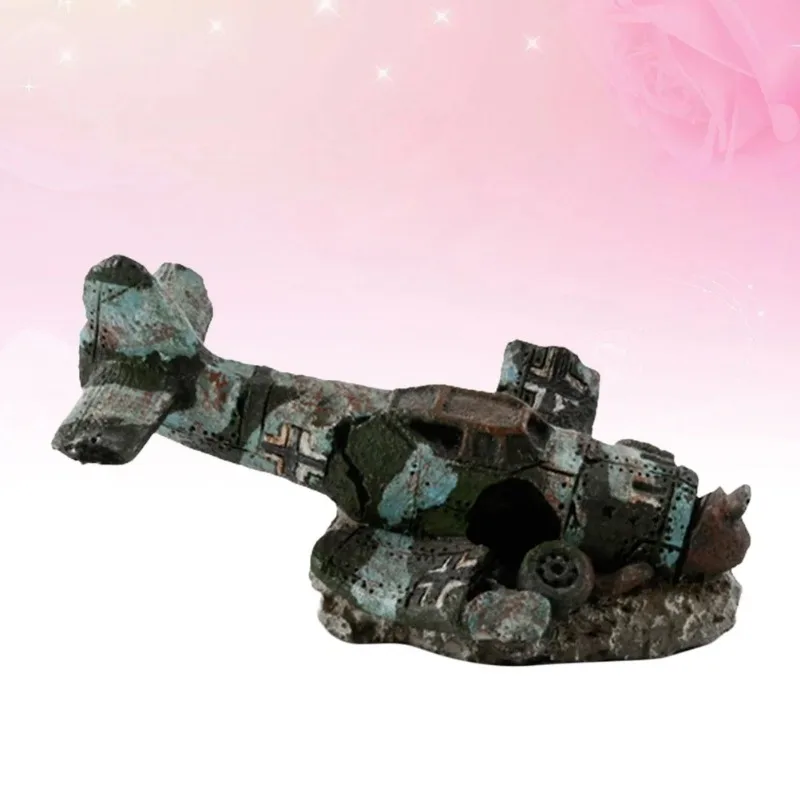 Fish Tank Ornaments Mini Landscape Ornaments Fish Tank Decorations Aquarium Ornaments 1PC Mini Resin Craft Fish Tank Plane Artificial Plane Wreckage Decor Aquarium Landscape Ornament