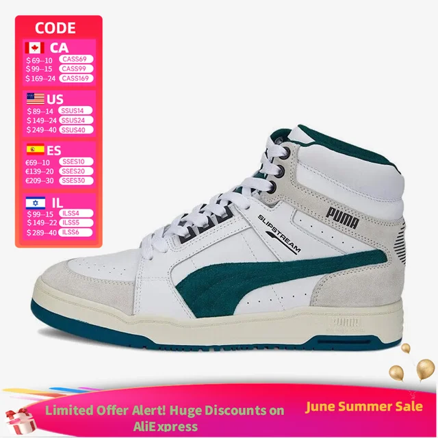 PUMA Slipstream Mid Heritage Leather Baskets montantes confortables, respirantes et légères unisexe blanc et vert 386545-02 1