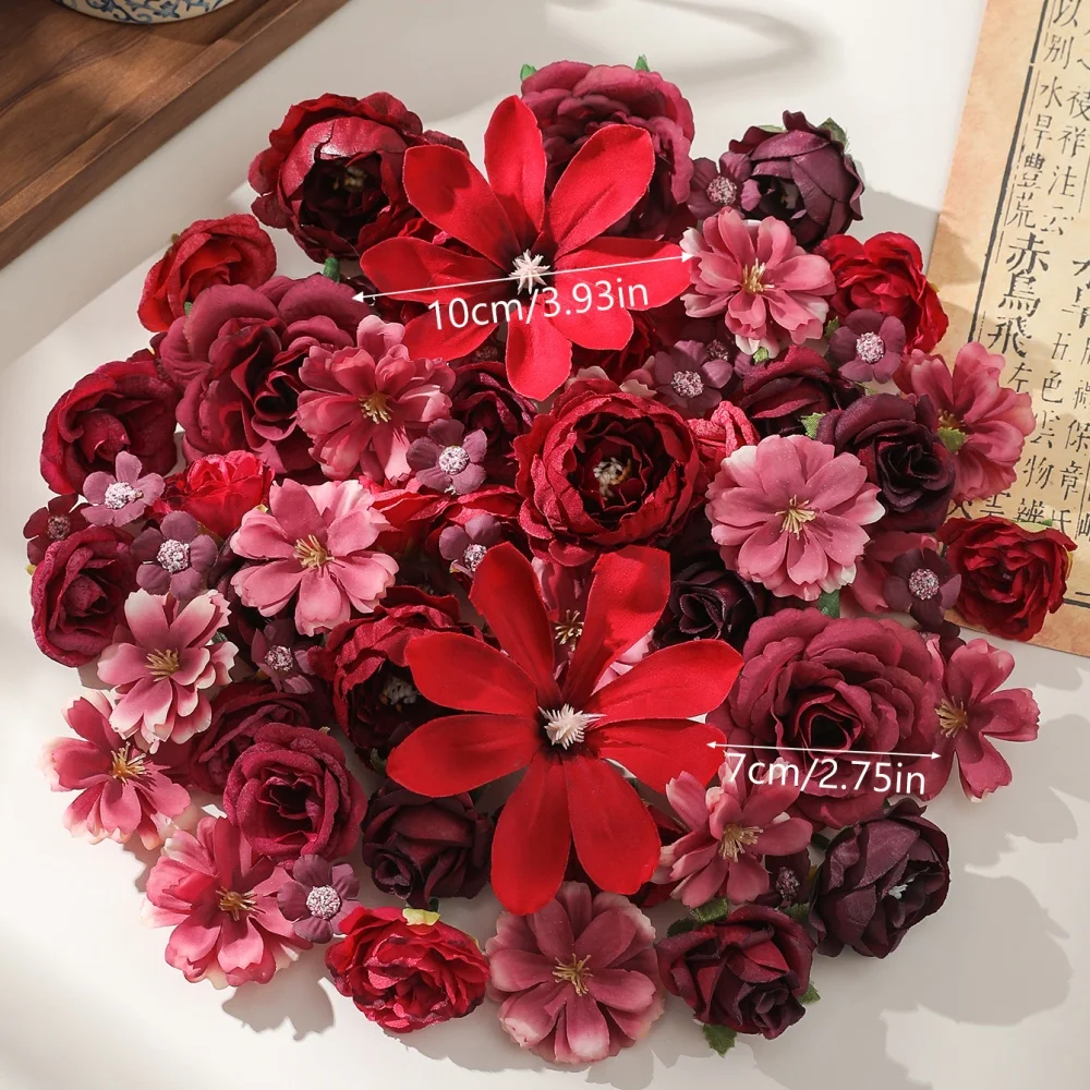 20/50 Stück rote künstliche Blumen, Seidenrosen, künstliche Blumen für Braut, Hochzeitsdekoration, Heimdekoration, Girlande, Bastelzubehör, Geschenke – Detail 2