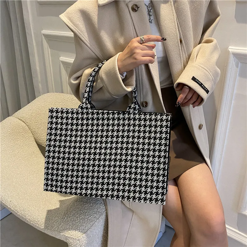 

Tote Bag Large Capacity Ladies Luxury Designer Handbags For Women PU Leather Striped Square Vintage Top Handle Shopper Bag