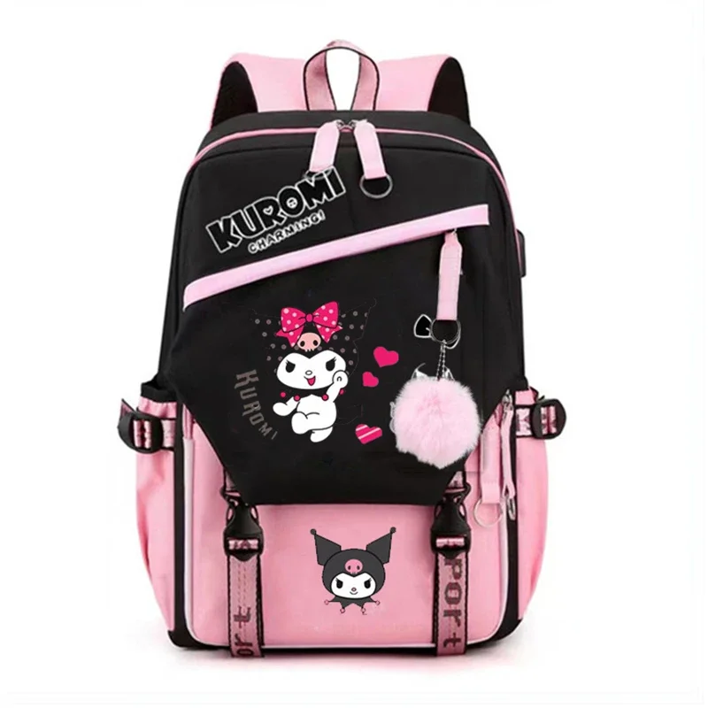 Sanrio Kuromi Large capacity Backpack For Teens girls Cute Animal Cartoon Schoolbag for School Travel and Everyday Use With USB freeshipping baby safety harness walker strap anti lost children backpack cute cartoon animal traction plush with 100cm rope