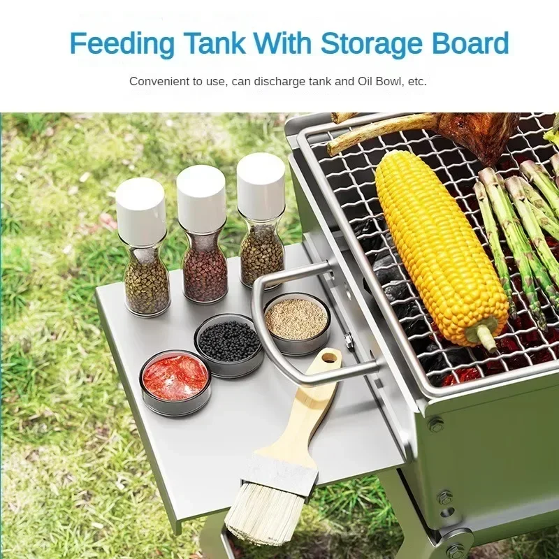 Outdoor Barbecue Grill Stainless Steel Charcoal BBQ Stove Portable Home Folding Wood-Burning BBQ Grill for Camping Picnic