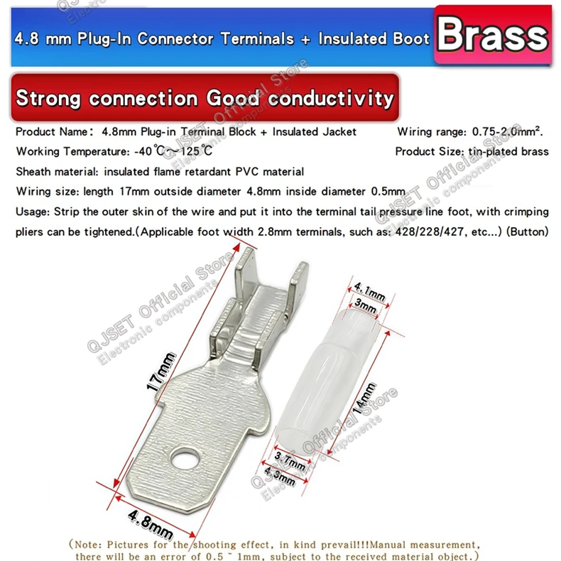 100Pcs 2,8mm 4,8mm 6,3mm Stecker Frühling Weiblich Männlich Spaten Kalt Crimp Terminals Stecker Auto Lautsprecher elektrische Draht Anschlüsse Set – Detail 11