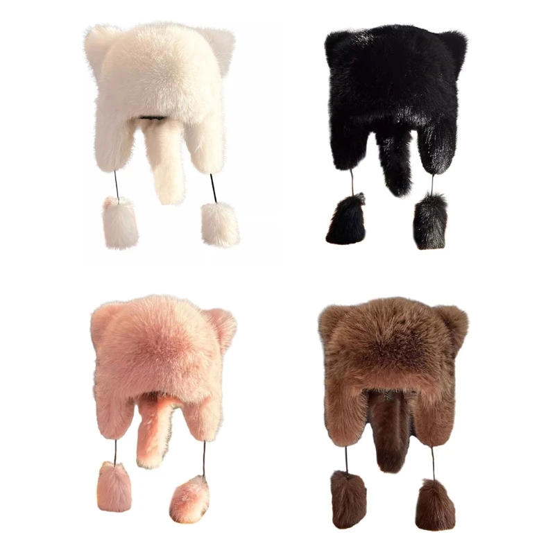 

Winter Mongolian Hat for Adult Thick Plush Hat Windproof Hat with Raccoon Tail